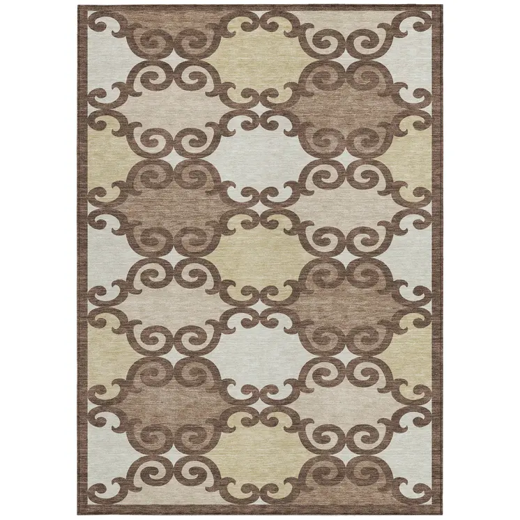 5' X 8' Brown And Beige Trellis Washable Indoor Outdoor Area Rug