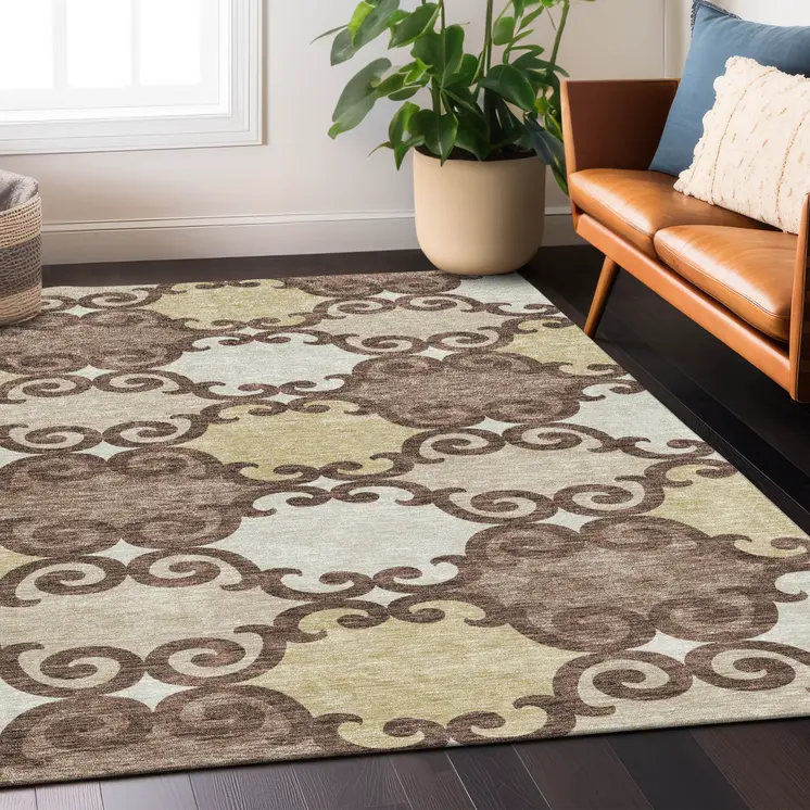 5' X 8' Brown And Beige Trellis Washable Indoor Outdoor Area Rug