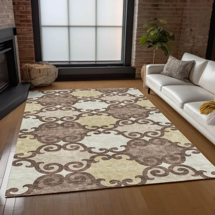 5' X 8' Brown And Beige Trellis Washable Indoor Outdoor Area Rug