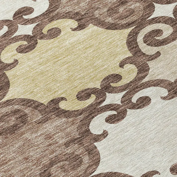8' Brown And Beige Round Trellis Washable Indoor Outdoor Area Rug
