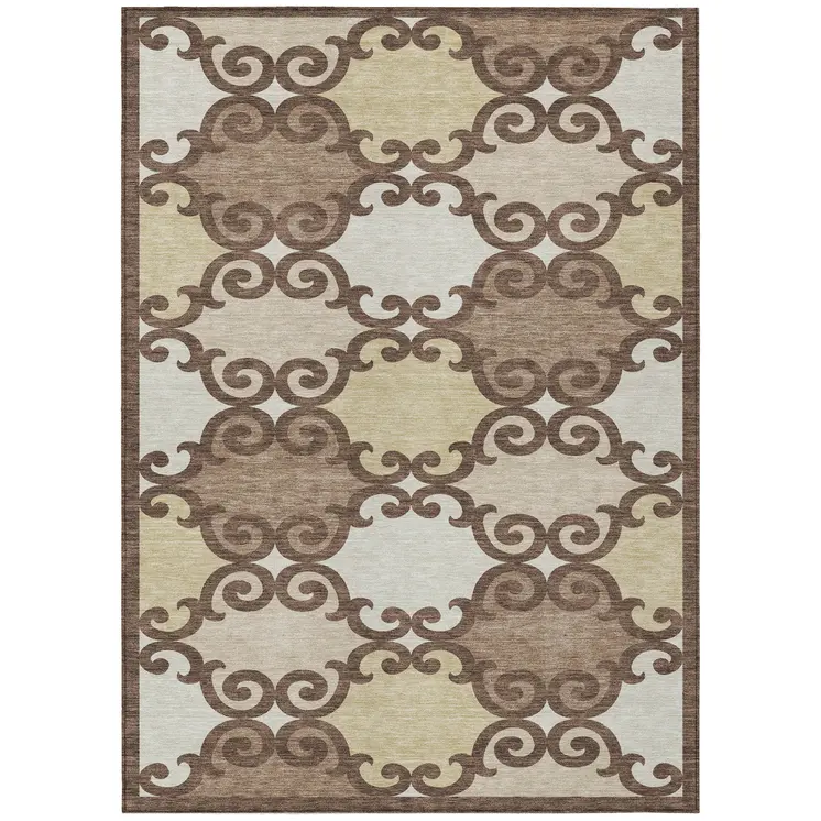 8' X 10' Brown And Beige Trellis Washable Indoor Outdoor Area Rug