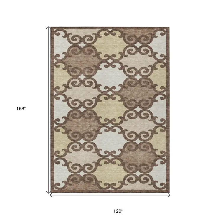 10' X 14' Brown And Beige Trellis Washable Indoor Outdoor Area Rug