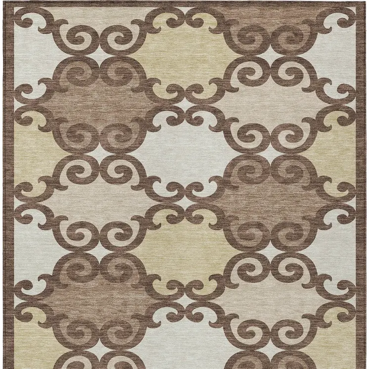 10' X 14' Brown And Beige Trellis Washable Indoor Outdoor Area Rug