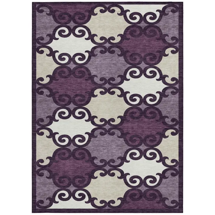 3' X 5' Eggplant And Ivory Trellis Washable Indoor Outdoor Area Rug