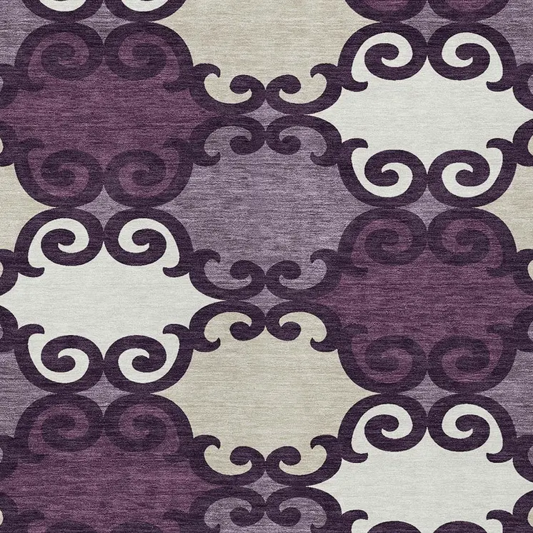 3' X 5' Eggplant And Ivory Trellis Washable Indoor Outdoor Area Rug
