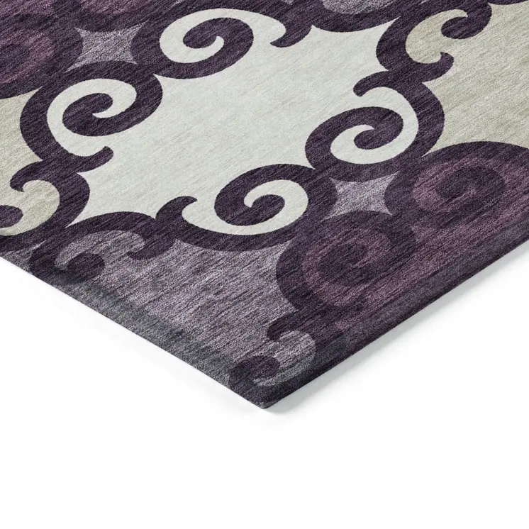 5' X 8' Eggplant And Ivory Trellis Washable Indoor Outdoor Area Rug