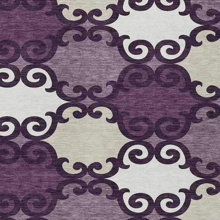 5' X 8' Eggplant And Ivory Trellis Washable Indoor Outdoor Area Rug