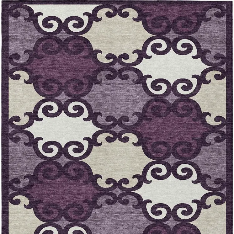 8' X 10' Eggplant And Ivory Trellis Washable Indoor Outdoor Area Rug