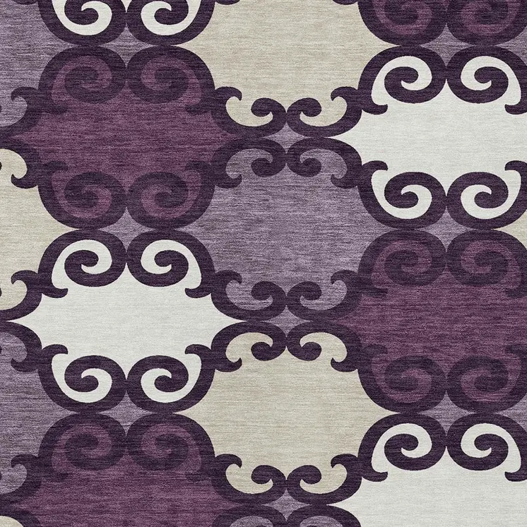 8' X 10' Eggplant And Ivory Trellis Washable Indoor Outdoor Area Rug