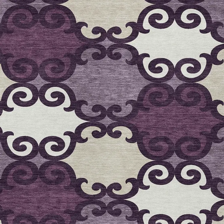 9' X 12' Eggplant And Ivory Trellis Washable Indoor Outdoor Area Rug