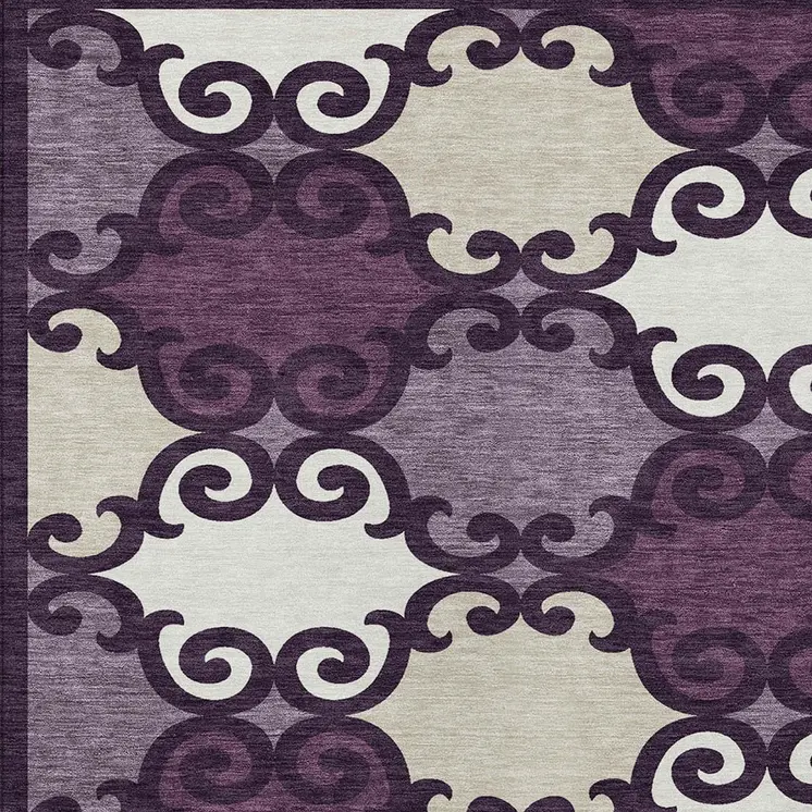 10' X 14' Eggplant And Ivory Trellis Washable Indoor Outdoor Area Rug