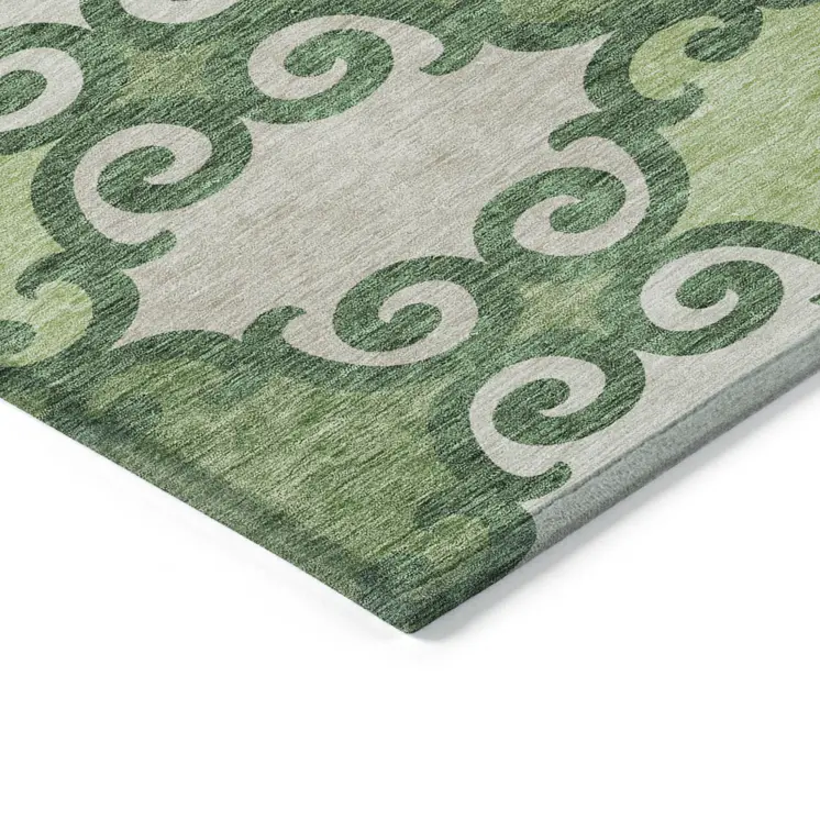 5' X 8' Green And Ivory Trellis Washable Indoor Outdoor Area Rug