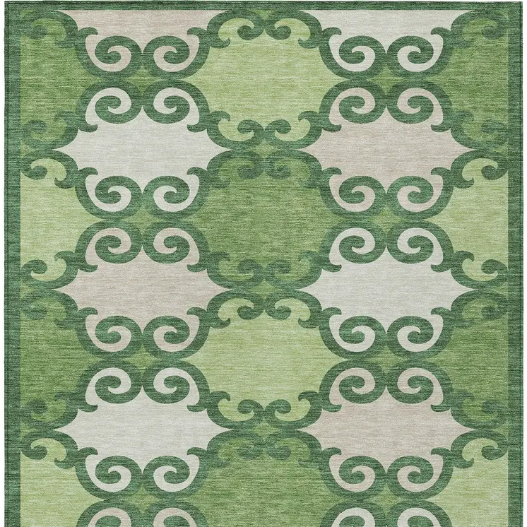 5' X 8' Green And Ivory Trellis Washable Indoor Outdoor Area Rug
