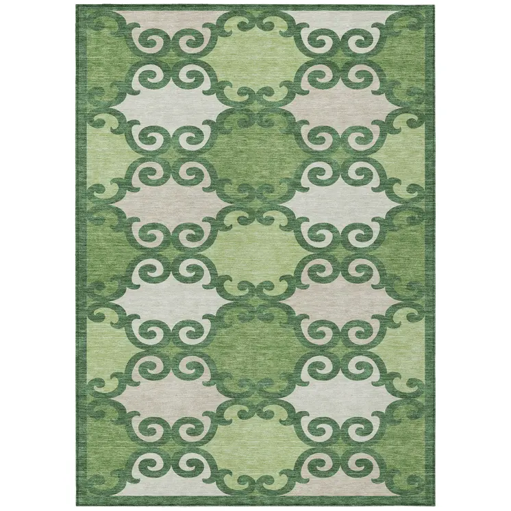9' X 12' Green And Ivory Trellis Washable Indoor Outdoor Area Rug