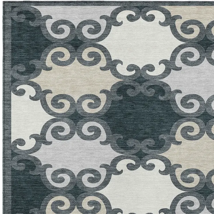 3' X 5' Gray And Ivory Trellis Washable Indoor Outdoor Area Rug