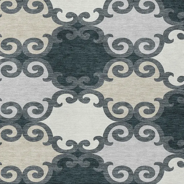 5' X 8' Gray And Ivory Trellis Washable Indoor Outdoor Area Rug
