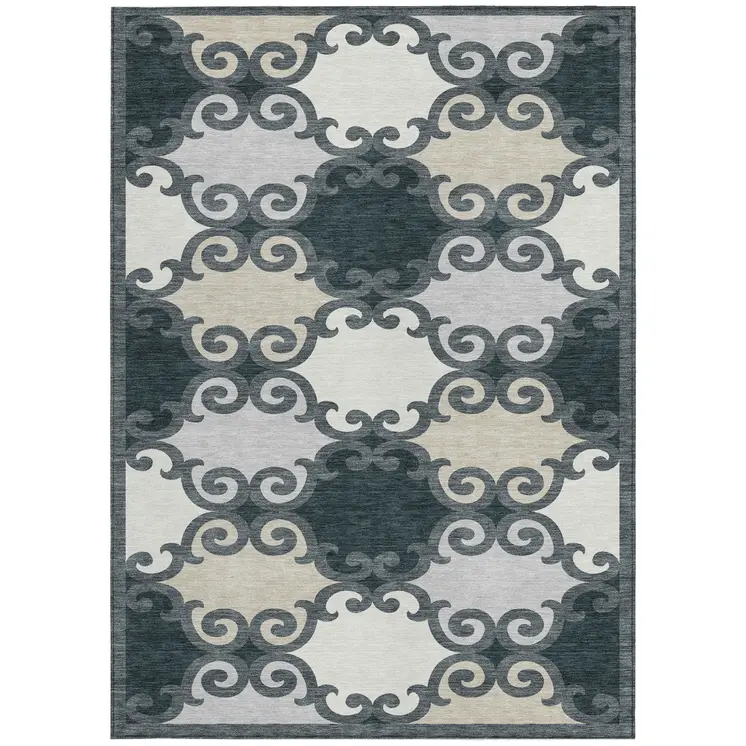 10' X 14' Gray And Ivory Trellis Washable Indoor Outdoor Area Rug