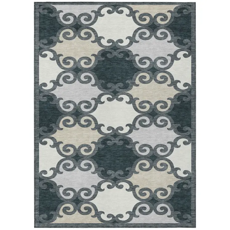 10' X 14' Gray And Ivory Trellis Washable Indoor Outdoor Area Rug
