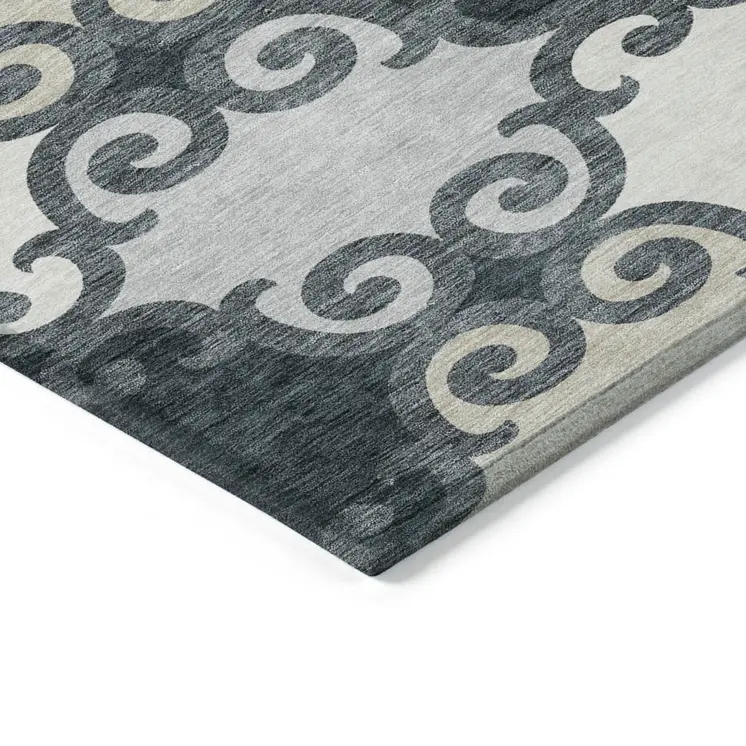10' X 14' Gray And Ivory Trellis Washable Indoor Outdoor Area Rug