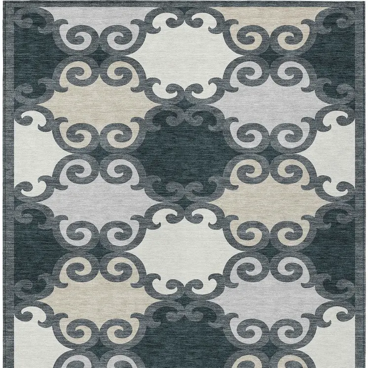10' X 14' Gray And Ivory Trellis Washable Indoor Outdoor Area Rug
