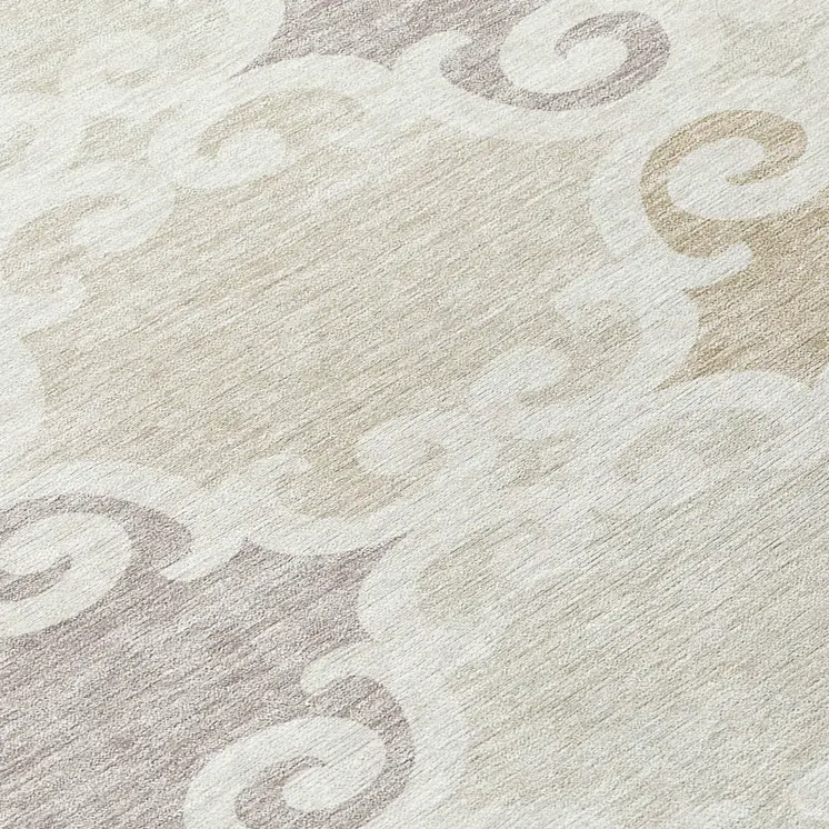 8' Ivory And Beige Round Trellis Washable Indoor Outdoor Area Rug