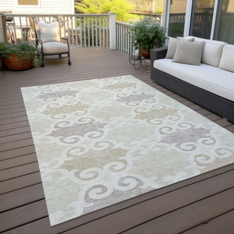 8' X 10' Ivory And Beige Trellis Washable Indoor Outdoor Area Rug