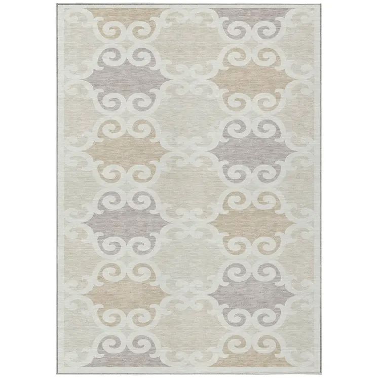 8' X 10' Ivory And Beige Trellis Washable Indoor Outdoor Area Rug