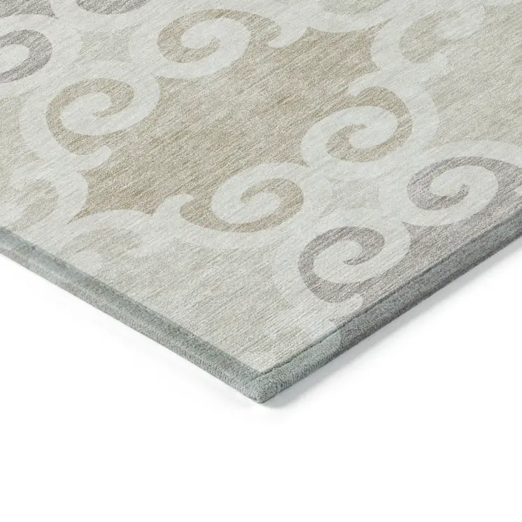 8' X 10' Ivory And Beige Trellis Washable Indoor Outdoor Area Rug