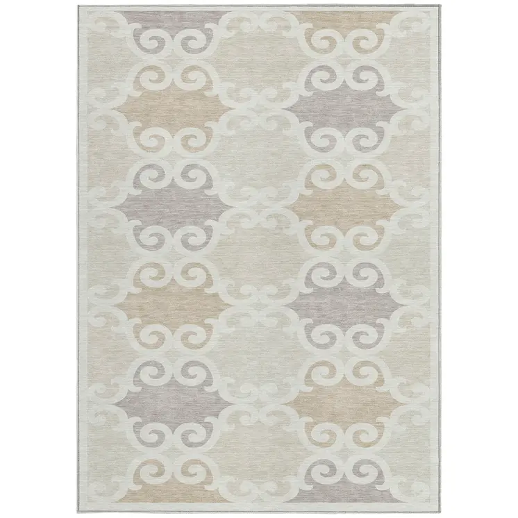 9' X 12' Ivory And Beige Trellis Washable Indoor Outdoor Area Rug