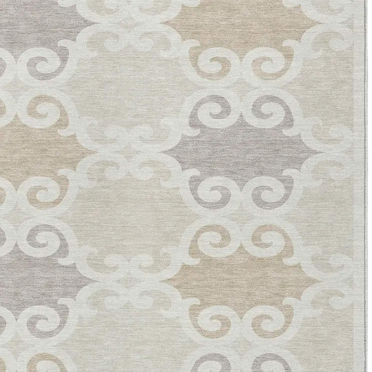 9' X 12' Ivory And Beige Trellis Washable Indoor Outdoor Area Rug