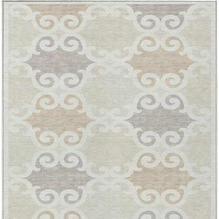 10' X 14' Ivory And Beige Trellis Washable Indoor Outdoor Area Rug