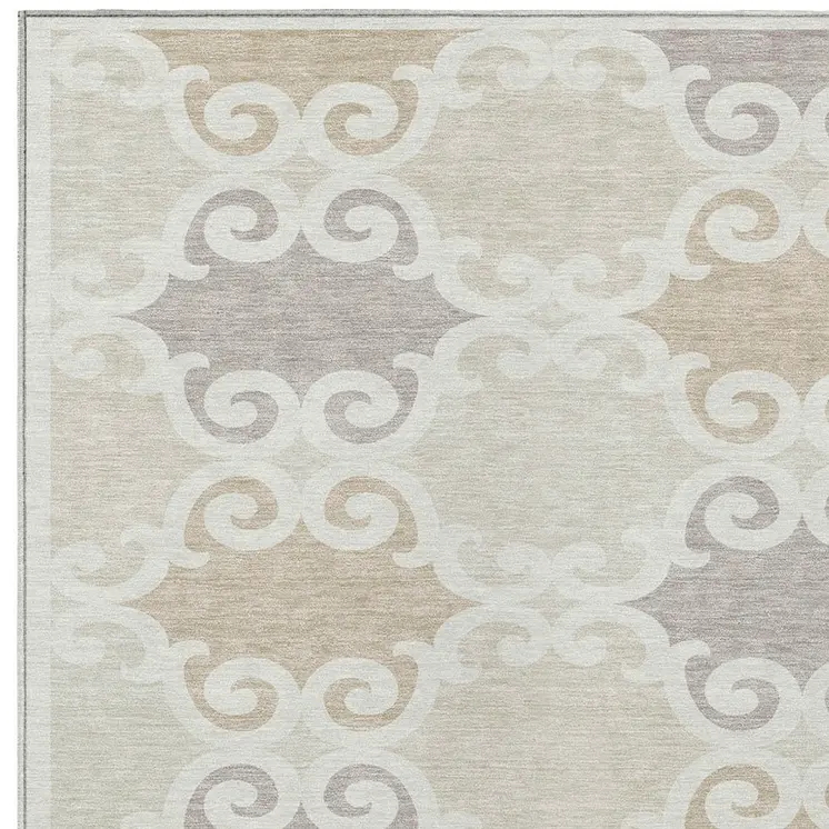 10' X 14' Ivory And Beige Trellis Washable Indoor Outdoor Area Rug