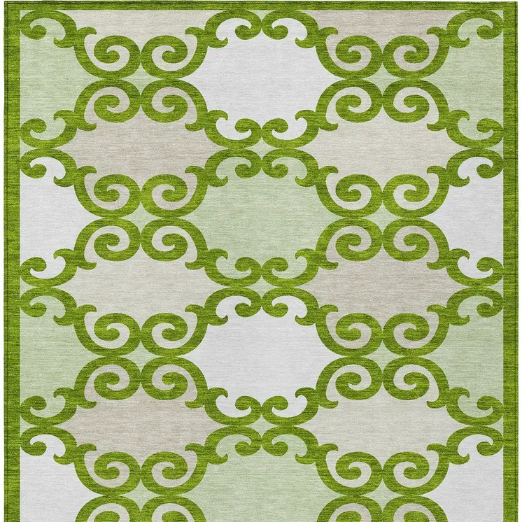 8' X 10' Lime Green And Ivory Trellis Washable Indoor Outdoor Area Rug