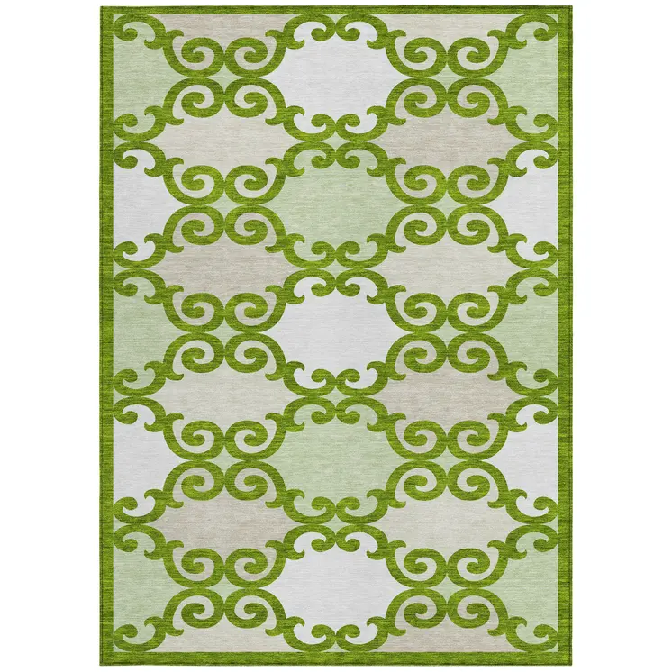 9' X 12' Lime Green And Ivory Trellis Washable Indoor Outdoor Area Rug