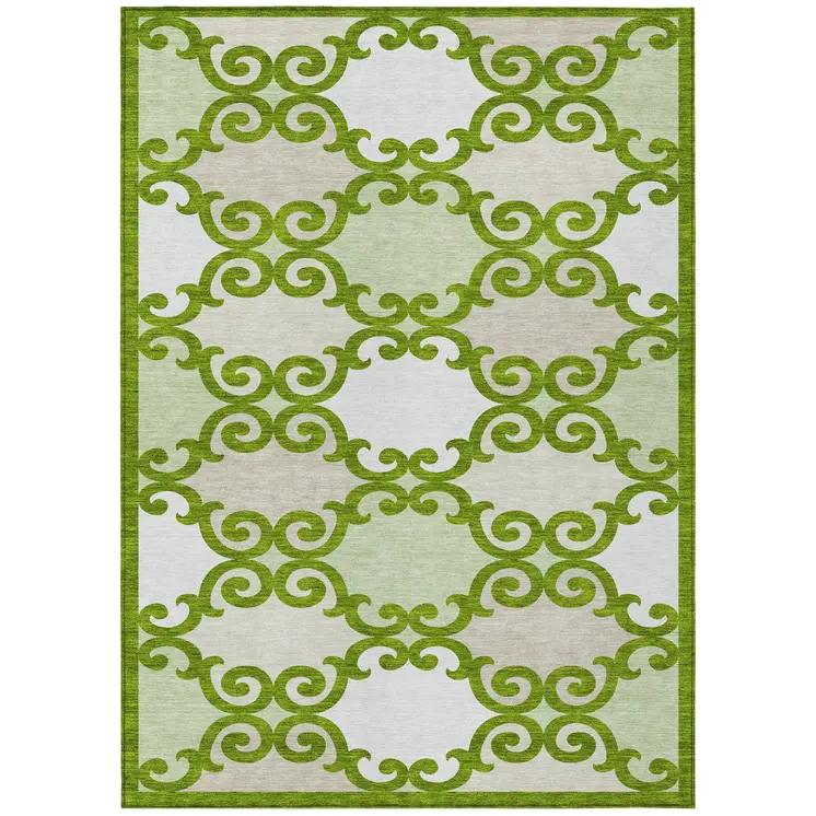 10' X 14' Lime Green And Ivory Trellis Washable Indoor Outdoor Area Rug