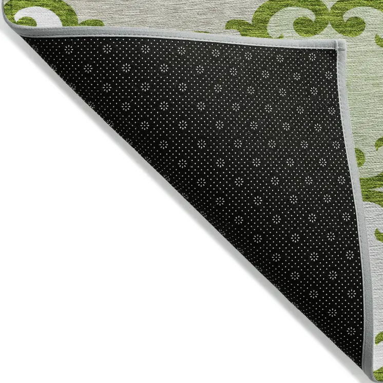 10' X 14' Lime Green And Ivory Trellis Washable Indoor Outdoor Area Rug