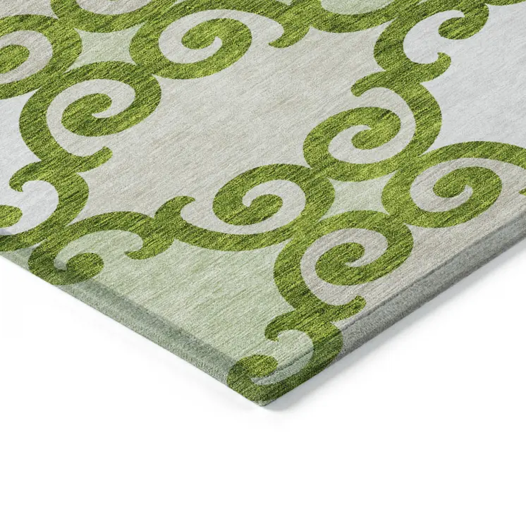 10' X 14' Lime Green And Ivory Trellis Washable Indoor Outdoor Area Rug