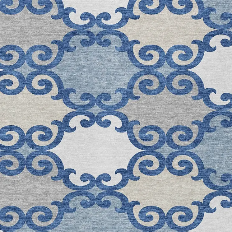 9' X 12' Navy Blue Gray And Ivory Trellis Washable Indoor Outdoor Area Rug