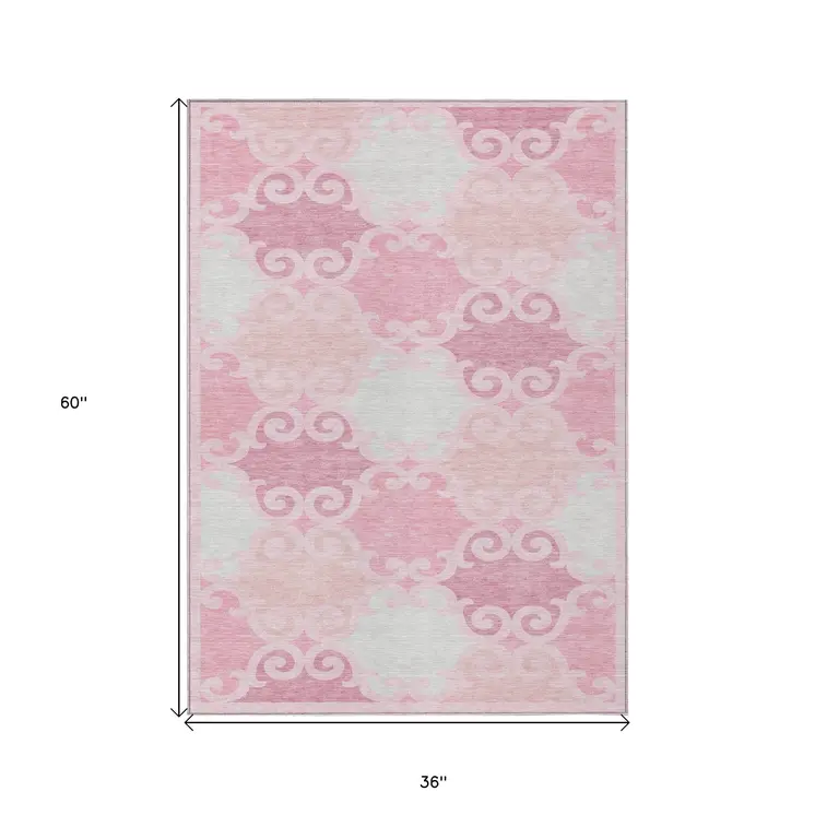 3' X 5' Pink And Gray Trellis Washable Indoor Outdoor Area Rug