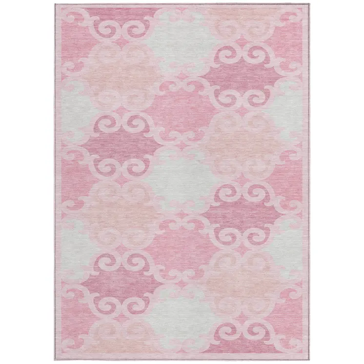 3' X 5' Pink And Gray Trellis Washable Indoor Outdoor Area Rug