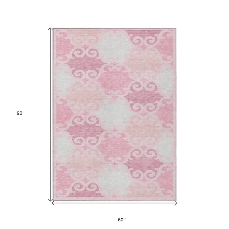 5' X 8' Pink And Gray Trellis Washable Indoor Outdoor Area Rug