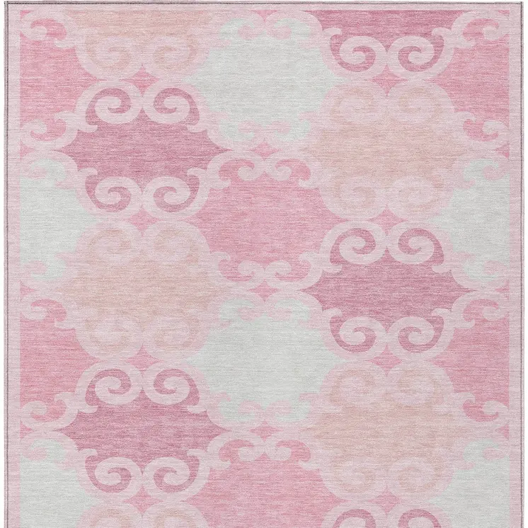 8' X 10' Pink And Gray Trellis Washable Indoor Outdoor Area Rug