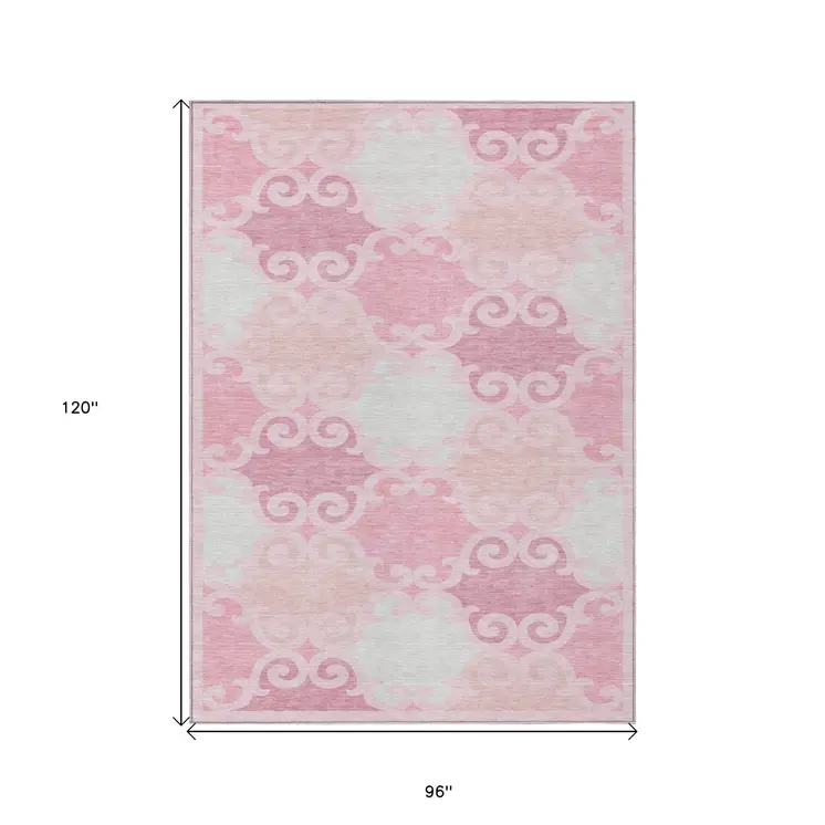 8' X 10' Pink And Gray Trellis Washable Indoor Outdoor Area Rug