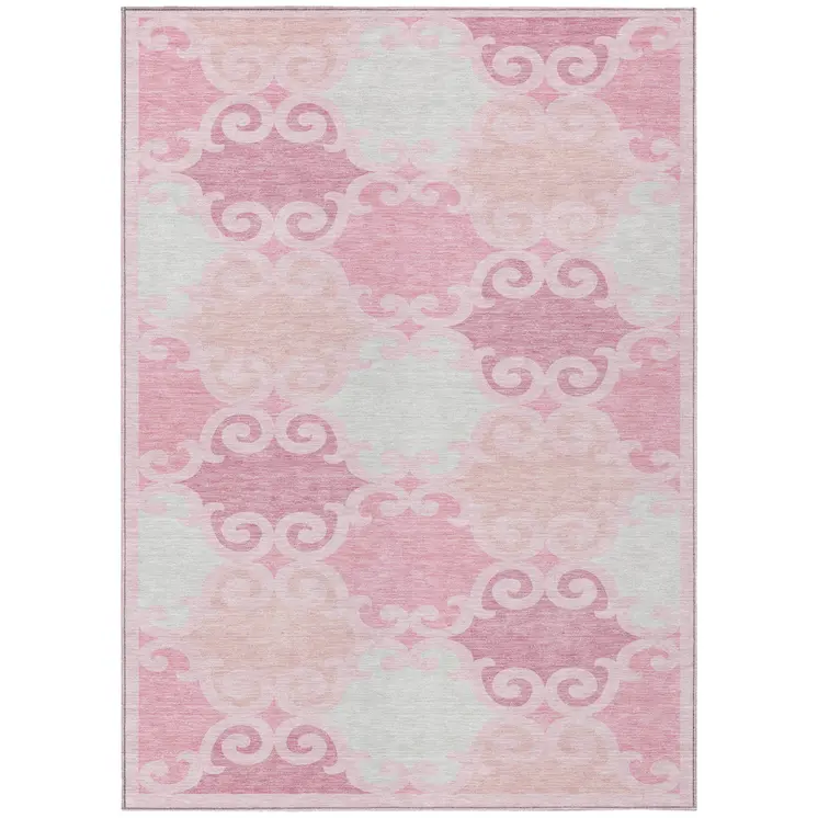 8' X 10' Pink And Gray Trellis Washable Indoor Outdoor Area Rug