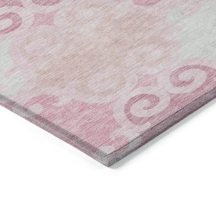 8' X 10' Pink And Gray Trellis Washable Indoor Outdoor Area Rug