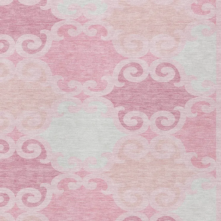 8' X 10' Pink And Gray Trellis Washable Indoor Outdoor Area Rug