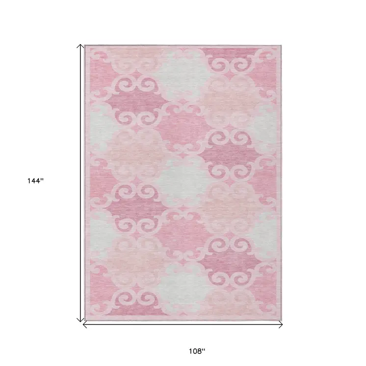 9' X 12' Pink And Gray Trellis Washable Indoor Outdoor Area Rug
