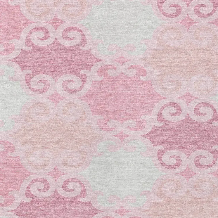 9' X 12' Pink And Gray Trellis Washable Indoor Outdoor Area Rug
