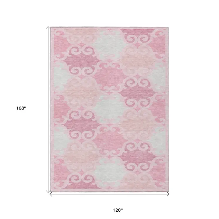 10' X 14' Pink And Gray Trellis Washable Indoor Outdoor Area Rug