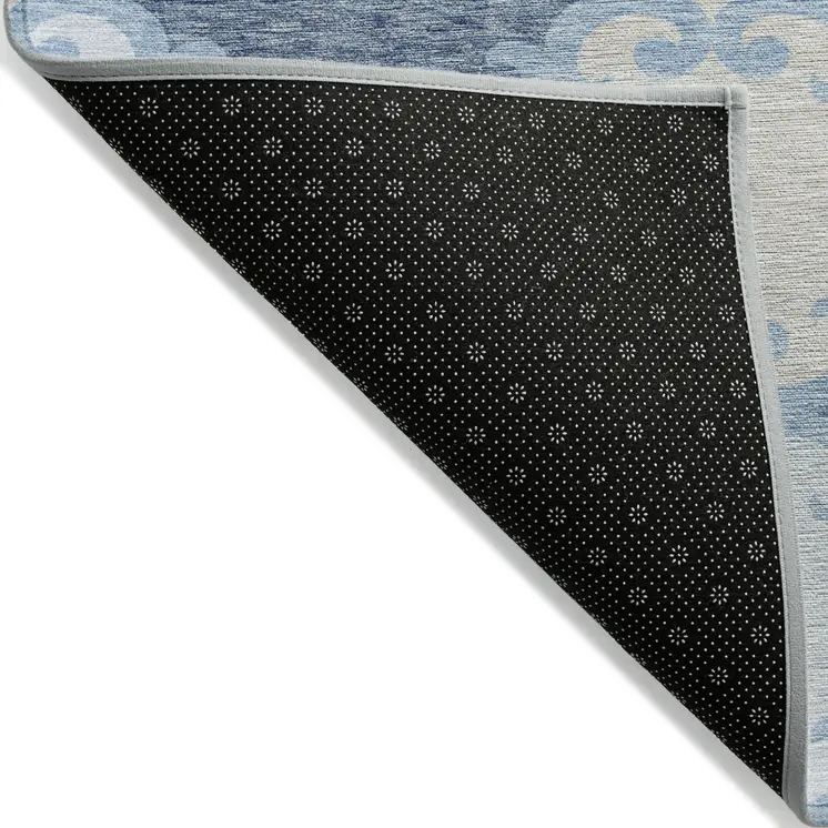3' X 5' Sky Blue Gray And Ivory Trellis Washable Indoor Outdoor Area Rug